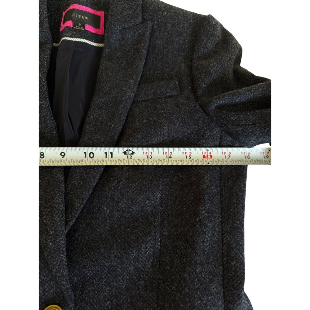 J.Crew Regent Blazer Moon British Wool Herringbone Navy Gold Button Sz 2 - Picture 7 of 9
